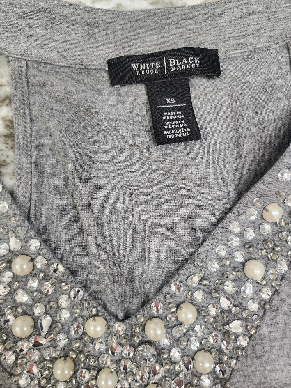 White House Black Market Gray V-Neck Embellished Tank Top